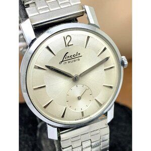 Lincoln Vintage Men's Watch 17 Rubies Swiss Hands Winding Silver Dial St…
